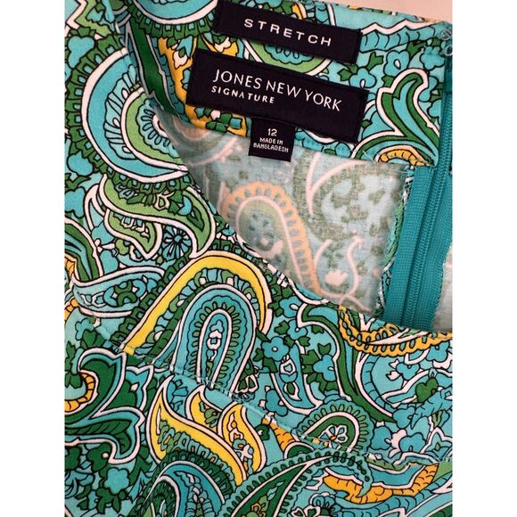Jones New York Paisley Green Blue Midi Stretch Dress NWT Size 12 Large - Picture 4 of 5